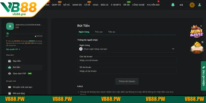 Tổng hợp các phương thức rút tiền tiện lợi tại VB88